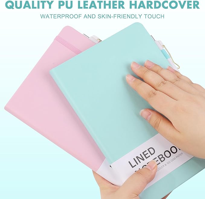 Aodaer 12 Set Lined Notebook Journals with Pens A5 Notebooks 100 GSM College Ruled Hardcover Notebook PU Leather Notepad with Pen Holder for Office School, 5.7 x 8.3 Inches, Light Multicolor-DeskLoop Office