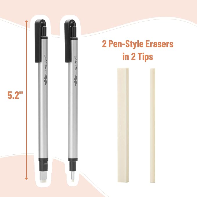 Mr. Pen- Pen Style Eraser Set, 2 Pack, Square & Round Tip | Precision Pencil - Image 2