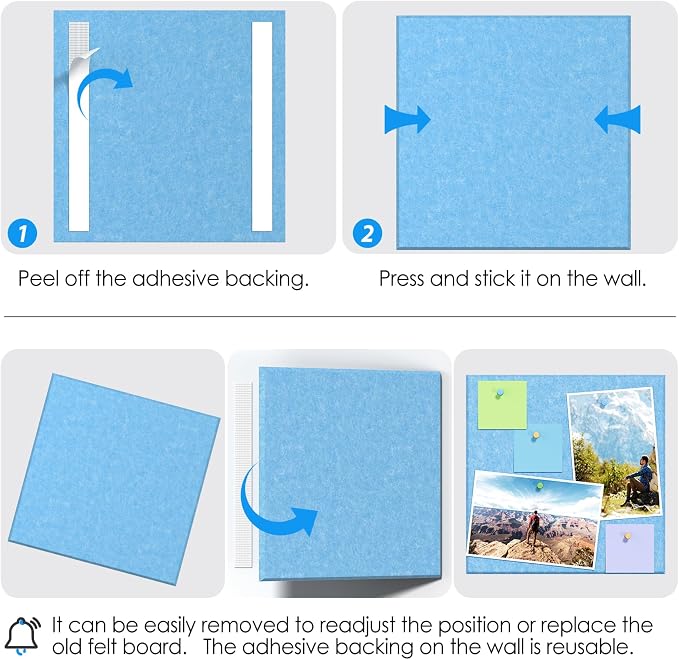 MaxGear Felt Bulletin Board 36" x 24", 6 Pack Blue Felt Wall Tile Push Pin | - Image 5