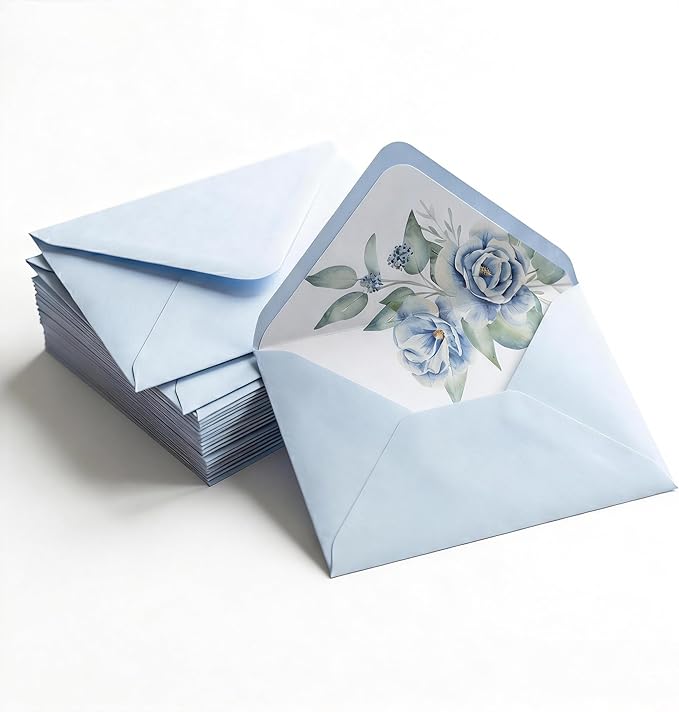 50 Pcs Baby Blue Envelopes Floral Pattern 5x7 Envelopes by Partiazy