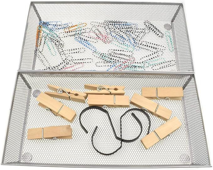HAHIYO Stackable Mesh Tray Cup 12 x 6 x 2 inches Sturdy Container for Desk Drawer Organizer Collection for Home Office School kitchen Soft Foam Feet No Sharp Edges 1 Pack Silver-DeskLoop Office