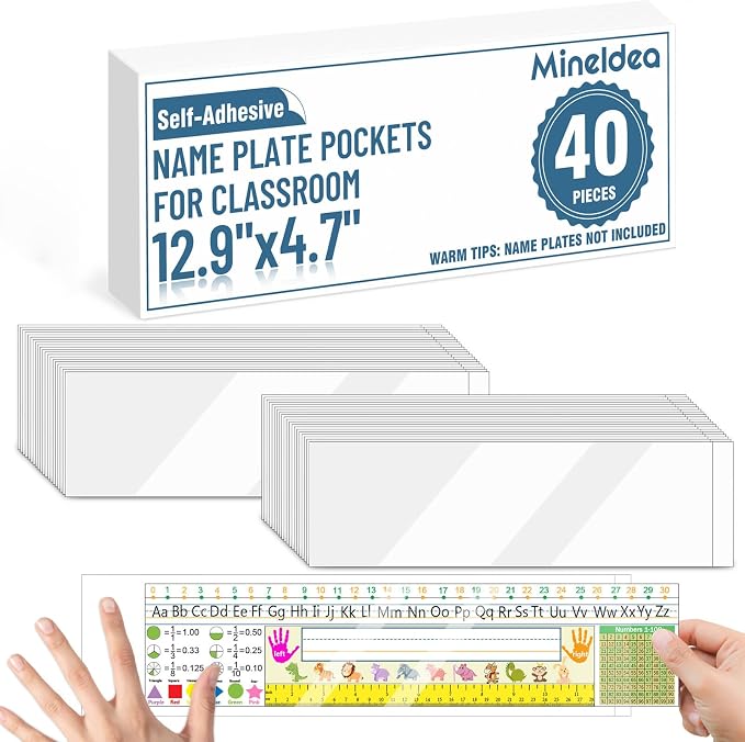 40 PCS Nameplate Pocket, 12.9" x 4.7" Adhesive Desk Nameplates Sleeves Name Tag by MineIdea