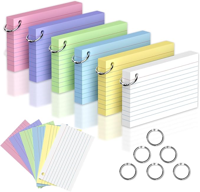 300 Count 3x5 Index Cards with Key Ring, 6 Colored Flash Cards Double-Sided by Unknown