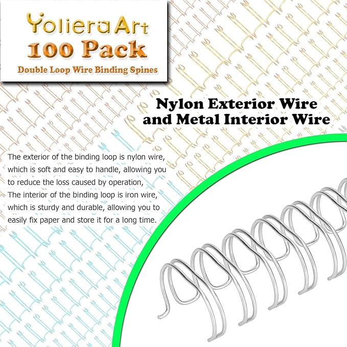 3:1 Pitch Double Loop Binding Wires, YolieraArt 100 Pack Spiral Spine Bindings, 9/16 Inch Wire Twin Binding for Book Binder Machine,Students and Coworkers (120 Sheet Capacity, 100P, Silver)-DeskLoop Office