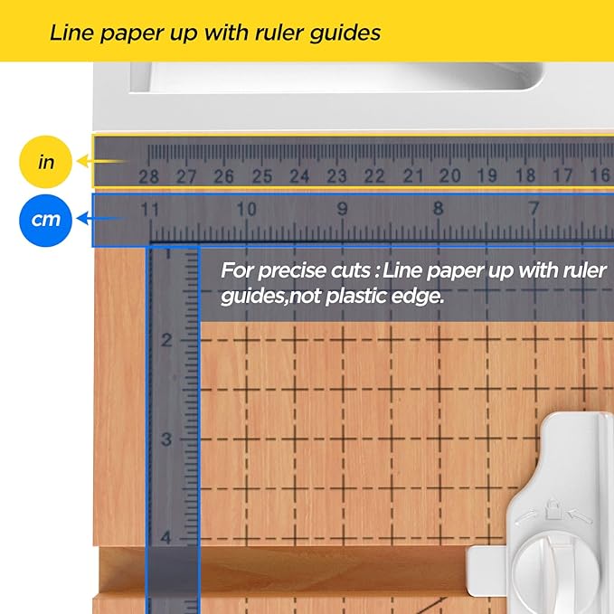 12 Inch Wood Guillotine Paper Cutter, Heavy Duty Wood Base Paper Trimmer with 32 Sheets Paper Cutting Board for Classroom, Crafting, Cardstock, Art Projects (White)-DeskLoop Office