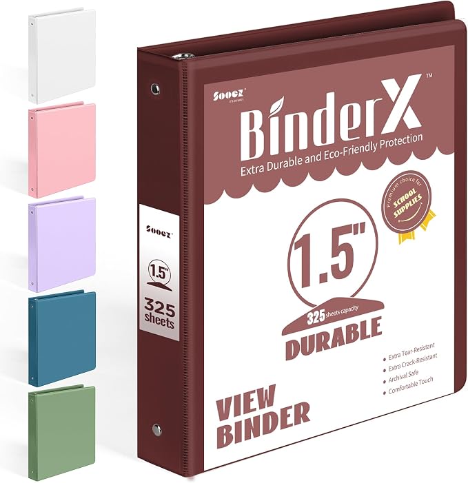 Sooez BinderX Extra Durable 3 Ring Binder, Round Ring Binders, Fits 8.5x11 Paper by Sooez