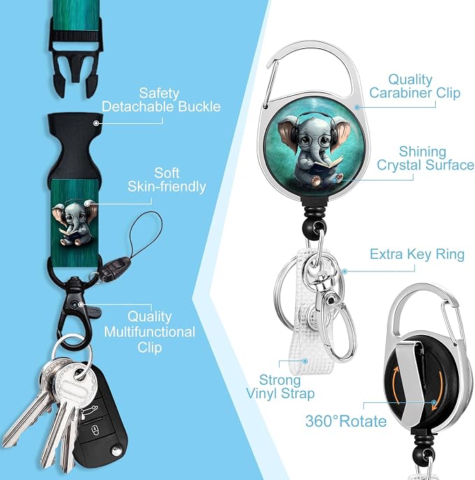 Piefly Lanyards for Id Badges, Cute Elephant Badge Holder - Image 4