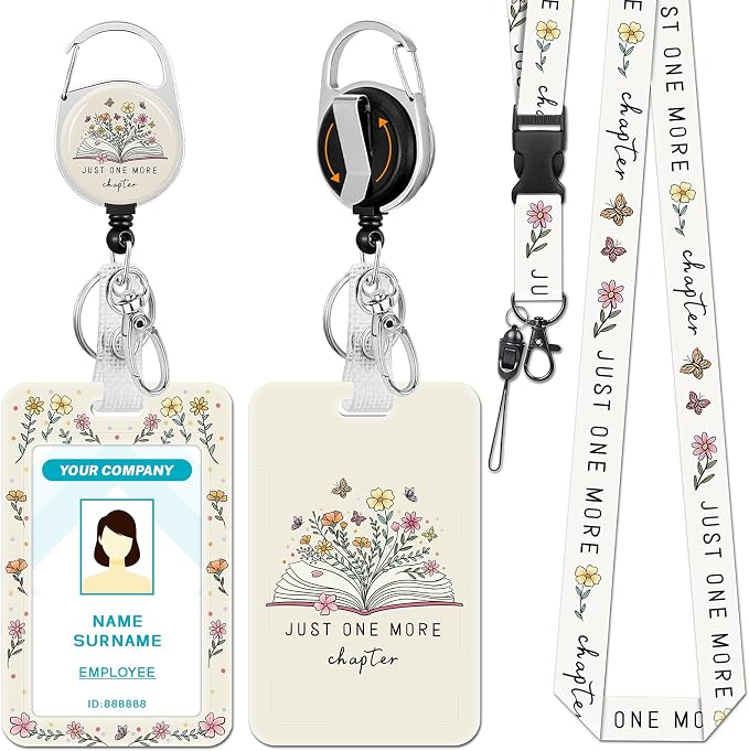 Hancynir Book Floral Lanyards for Id Badges, Cute Flower Badge Holder by Hancynir