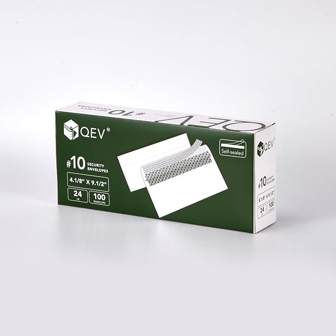 100 Count #10 Self Seal Security Envelopes, 4.1/8" x 9.1/2", 24 lb White Paper by Unknown