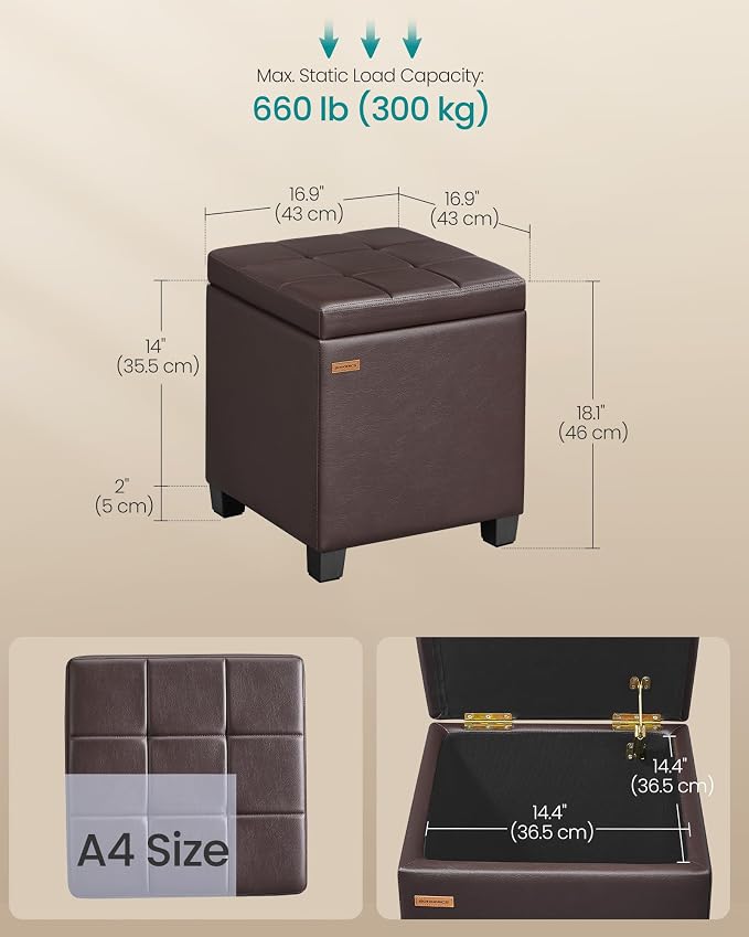 SONGMICS Square Storage Ottoman, Foot Stool Footrest - Image 2