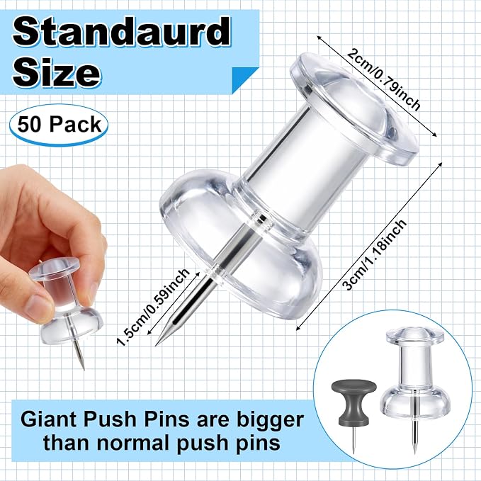 Outus 60 Pcs Giant Push Pins Jumbo Tacks 1/1.8inch Plastic Head - Image 2