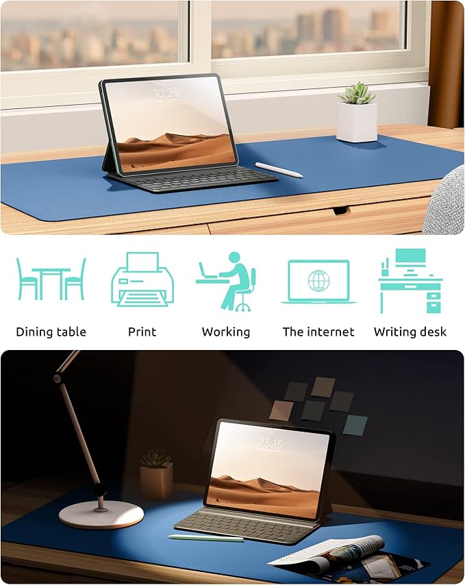 YSAGi Leather Desk Protector, Office Mat, Large Mouse Mat, Non-Slip PU Leather Blotter, Laptop Desk Pad, Waterproof Writing Pad for Office and Home (Sea Blue, 31.5" x 15.8")-DeskLoop Office