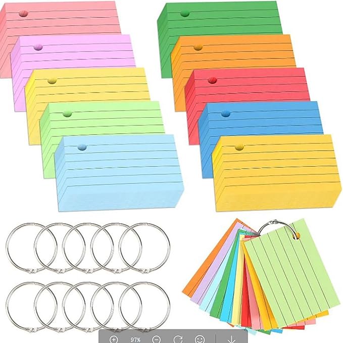1000 Pcs Index Cards 2.91 x 2.01 Inch Color Flash Cards by JIELUO