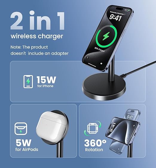 Magnetic Wireless Charger iPhone, 15W Fast Mag-Safe Charger Stand - Image 2