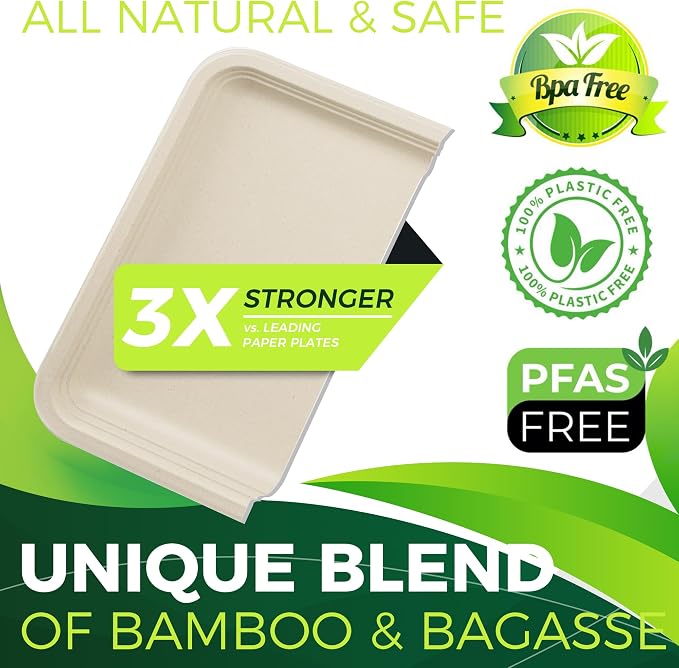 50 Pack Brown 14" Heavy Duty Disposable Rectangle Food Trays, Compostable Extra - Image 3