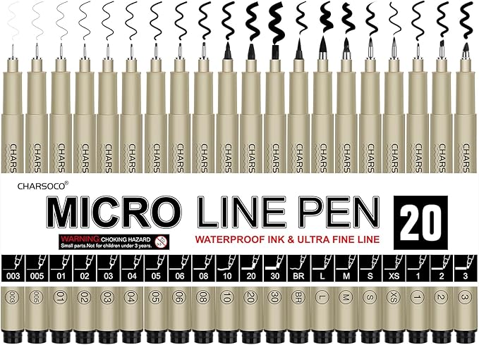 Black Micro Pens, 20 Sizes in 0.15mm - 5mm, Waterproof Archival Ink, Fine Point Pen for Artist Illustration, Sketching, Anime, Manga and Technical Drawing-DeskLoop Office