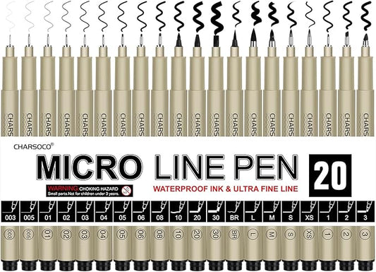 Black Micro Pens, 20 Sizes in 0.15mm - 5mm, Waterproof Archival Ink, Fine Point Pen for Artist Illustration, Sketching, Anime, Manga and Technical Drawing-DeskLoop Office
