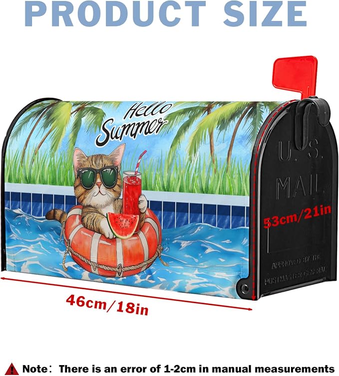 Hello Summer Funny Cat Mailbox Covers Magnetic Tropical Plants Watermelon - Image 3
