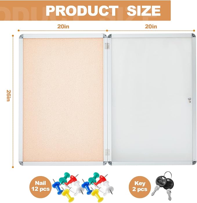 Geetery 26 x 20 Inch Enclosed Fabric Bulletin Board Tamperproof Lockable - Image 2