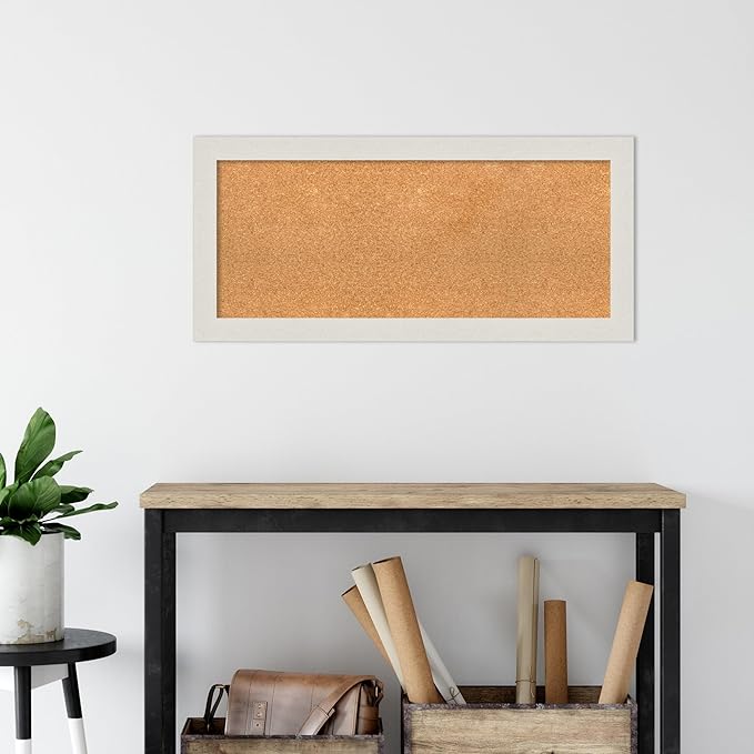 Amanti Art Natural Cork Board for Wall, 17x37 Vision Board with White Frame, Medium Corkboard Office Decor for Home Organization, Country Rustic Corkboard Pinboard to Display Items for Home-DeskLoop Office
