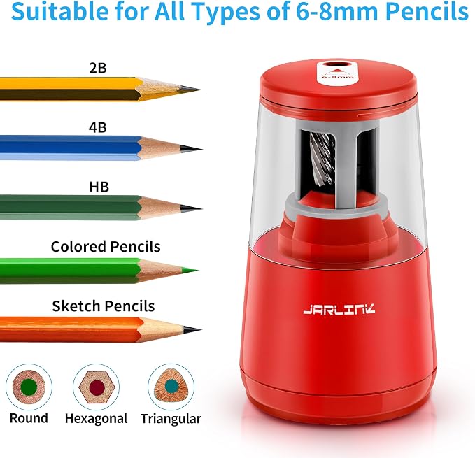 JARLINK Electric Pencil Sharpener, Heavy-Duty Helical Blade to Fast Sharpen - Image 4