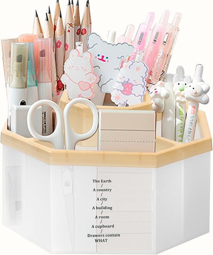 Desk Organizer, 360-Degree Rotating Multi-Functional Pen Holder, 5 Compartments Desktop Stationary Organizer, Home Office Art Supply Storage Box Caddy-DeskLoop Office
