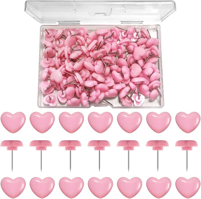 100 Pcs Thumb Tacks Pink Push Pins 0.47 Inch Heart Push Pins by Unknown