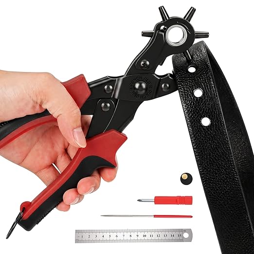 XZQTIVE 6 Sizes Heavy Duty Revolving Punch Plier Kit, Double Lever Labor-Saving by XZQTIVE