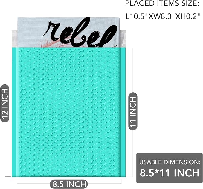 GSSUSA Teal Bubble Mailers 8.5X12 Inches 500 Pack, Padded Poly Bubble Mailer - Image 2