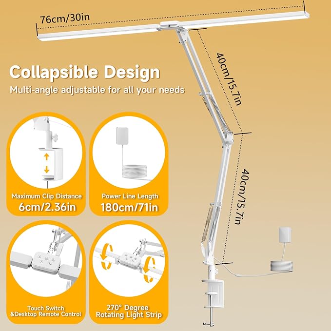 SKYLEO Led Desk Lamp for Home Office - 2400LM Ultra Bright Desk Light -Eye Caring Desk Lamp with Clamp - Adjustable Office Lamp with Remote Control- Easy Installation - 24W White-DeskLoop Office