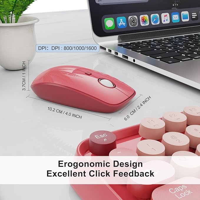 Wireless Keyboard and Mouse Combo, 2.4 GHz Wireless Full-Sized Typewriter Keyboard with Round Keycaps for Windows, Computer, Desktop, PC, Laptop (BerryPink)-DeskLoop Office