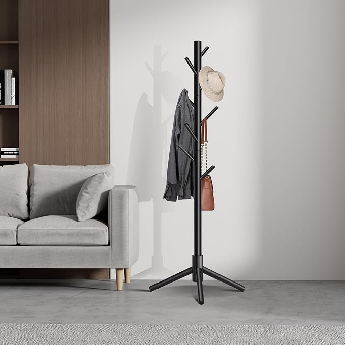 Wooden Coat Rack, Free Standing Coat Rack with 8 Hooks 3 Adjustable Heights for Clothes, Hats, Handbags, Coat Tree Easy Assembly for Entryway, Bedroom, Hallway, Office(2PCS)-DeskLoop Office