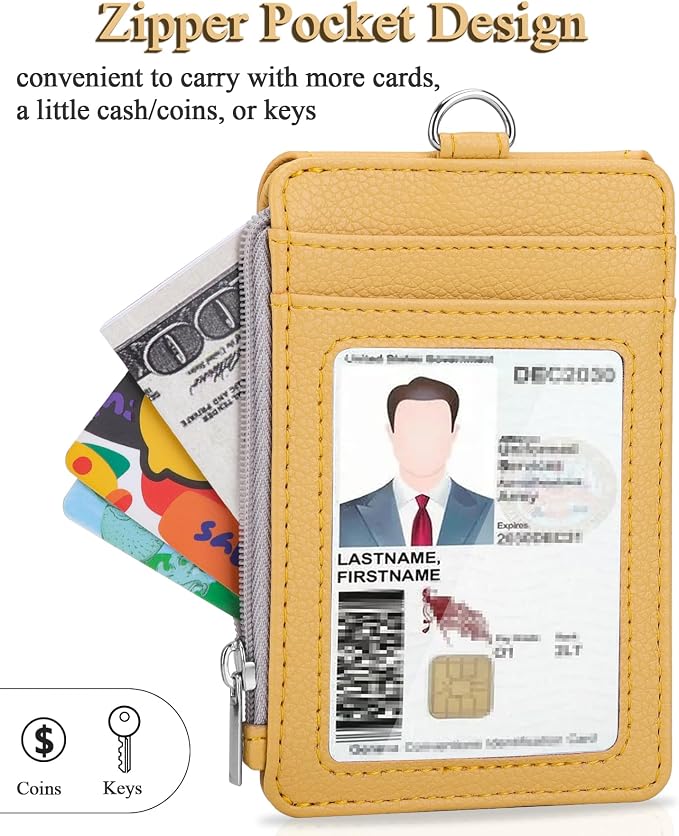 Teskyer ID Badge Holder with Lanyard, Lanyard Wallet, Lychee Yellow | 4-Card - Image 5