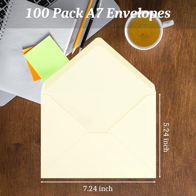 100 Pack A7 Envelopes, Ivory Greeting Card Envelopes Self Seal, 5.24 x 7.24 in - Image 3