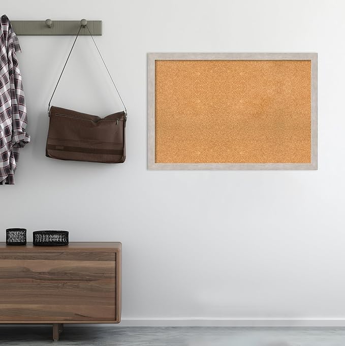Amanti Art Natural Cork Board for Wall, 27x39 Vision Board with Silver Wood Frame, Large Corkboard Office Decor for Home Organization, Casual Corkboard Pinboard to display items for home organization-DeskLoop Office