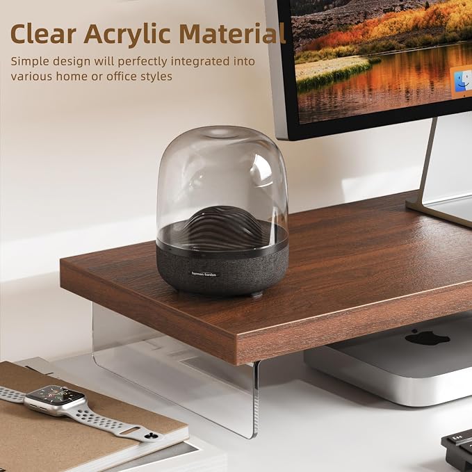 SSWOOD Dual Monitor Stand Riser, Wooden Desktop Organizer Shelf - Image 2