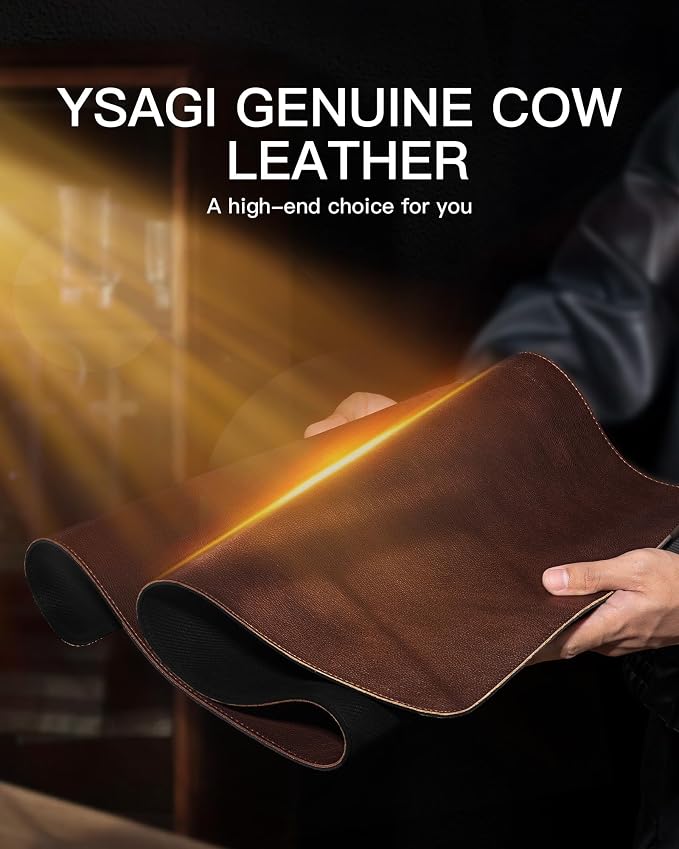 YSAGi Genuine Leather Desk Mat, 35.4"X17" Office Desk Pad, Thick Premium Table - Image 2