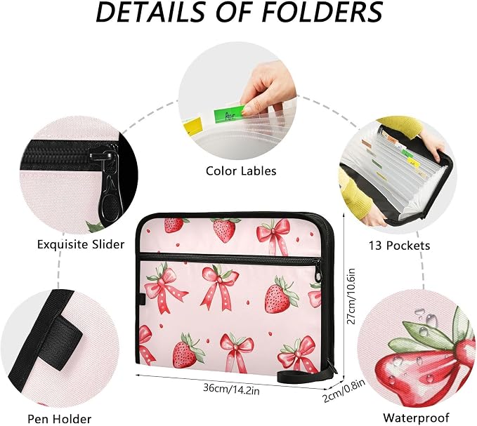 Expanding File Folder Strawberries Bows Pink Accordion File Organizer 13 - Image 4