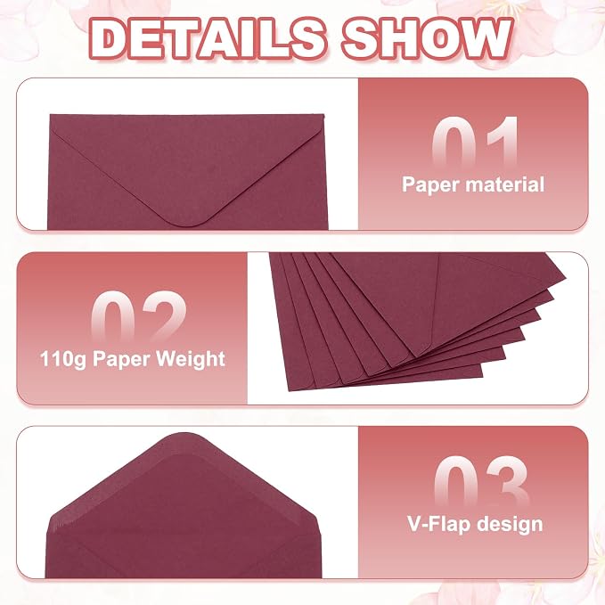 PATIKIL 7x5 Inch Invitation Envelopes, Wine Red - Image 4