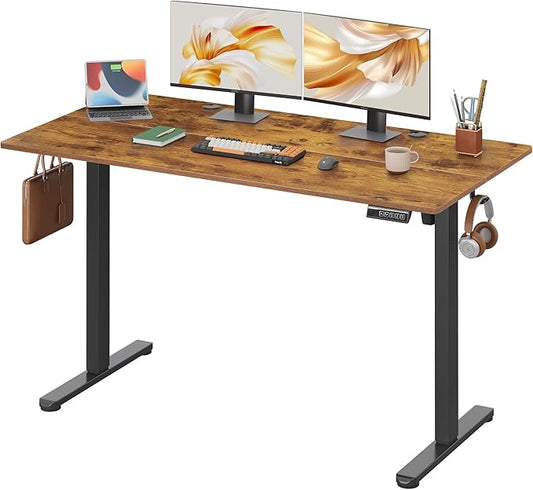 DEVAISE 55 Inch Electric Standing Desk, 3 Adjustable Height Stand up Desk for Home Office, Ergonomic Sit to Stand Desk with LED Touchscreen, Hook, 3 Memory Preset Computer Desk (Rustic Brown)-DeskLoop Office