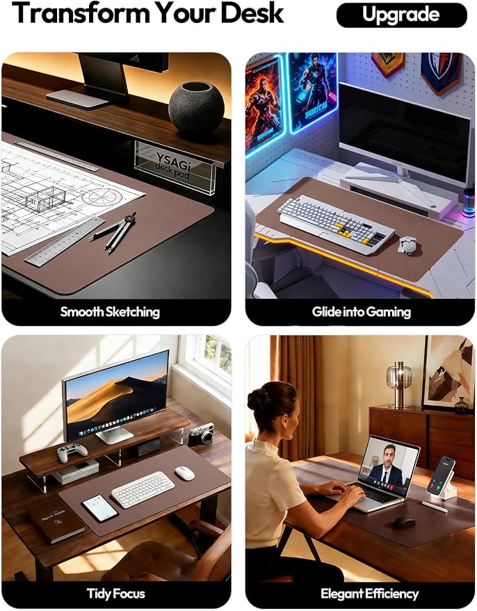 YSAGi Leather Desk Protector, Office Mat, Large Mouse Mat, Non-Slip PU Leather - Image 2