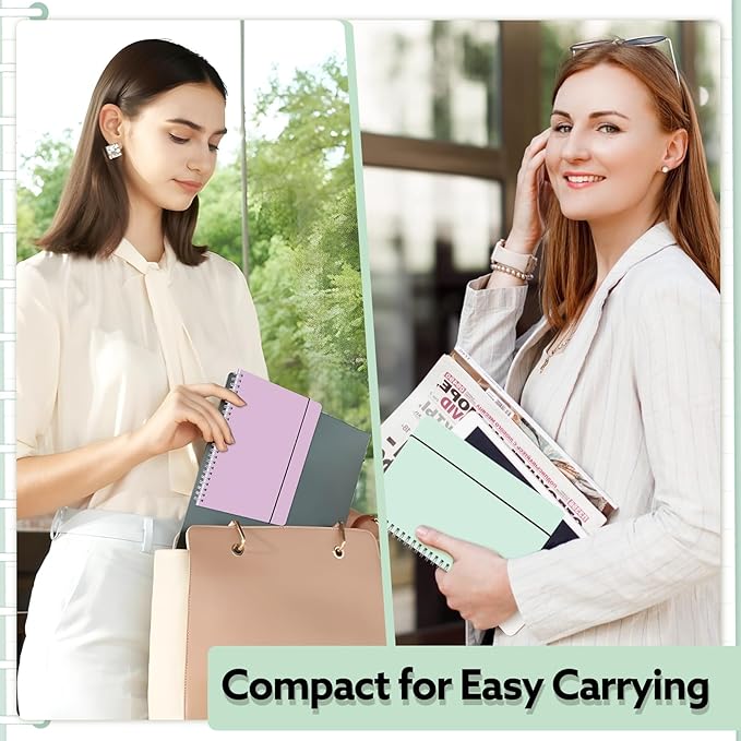 3 Pcs Spiral Notebook 5.9x8.3, 140 Pages Small Notebook for Women A5 College Ruled Journals Cute Notebooks with Large Pockets and Index Stickers for Home School Office Use（Purple, Green, Blue）-DeskLoop Office