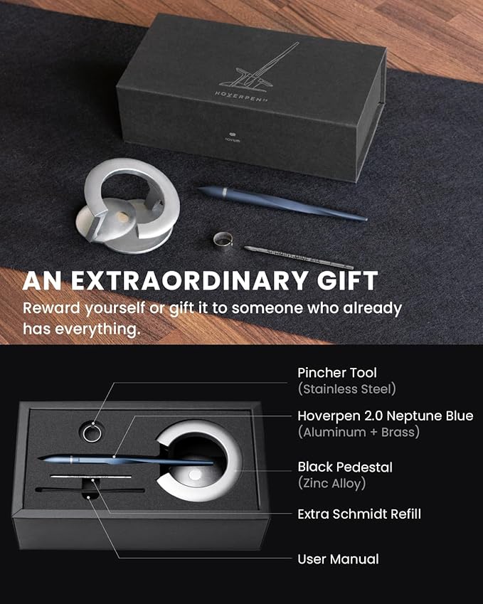 novium Hoverpen Interstellar - Futuristic Luxury Pen Made With Aerospace Alloys, Unique Aesthetic, Free Spinning Executive Pen, Gifts for Men & Women (Neptune Blue)-DeskLoop Office
