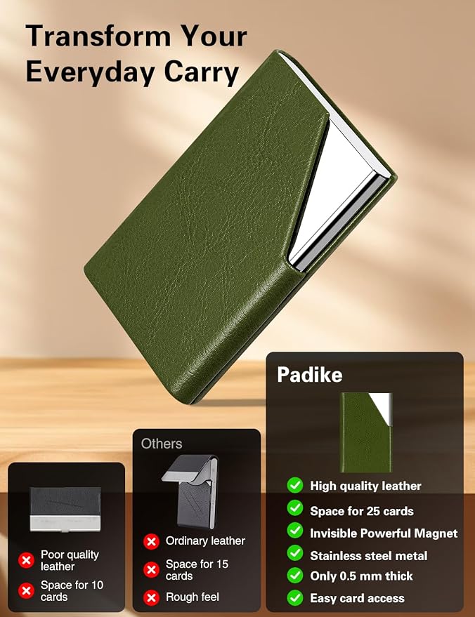 Padike Business Card Holder, Leather Business Card Case Pocket Card Holders - Image 2