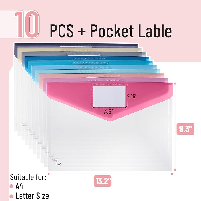 Mr. Pen- Clear Plastic Envelopes File Folders, 10 Pack, Letter Size | Colorful - Image 2