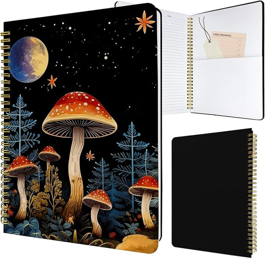 Cute Spiral Notebook journal B5 Aesthetic Pretty Design for Women Girls Kawaii with Pocket, 10 x 7.2 inch, Lined, Moon Mushroom-DeskLoop Office