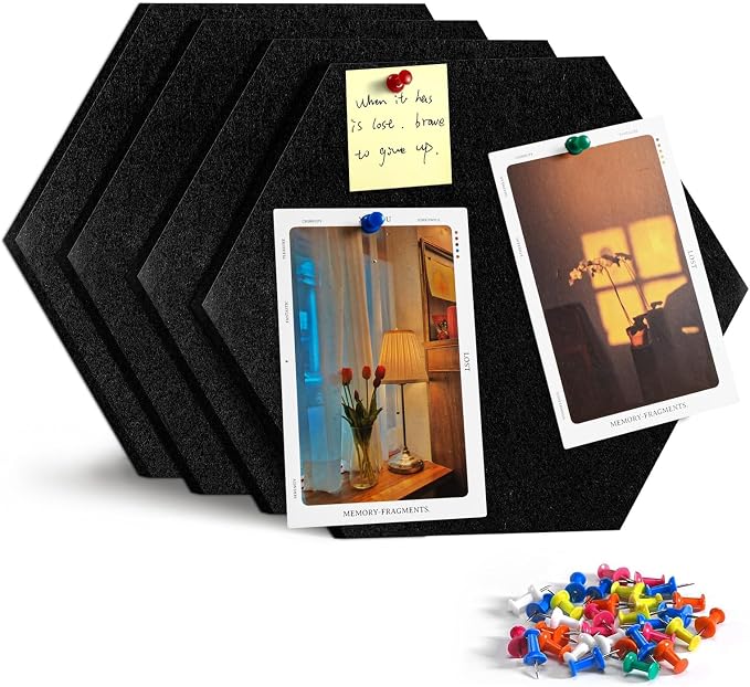 4 Pack Hexagon Felt Bulletin Board Tiles by Uoisaiko