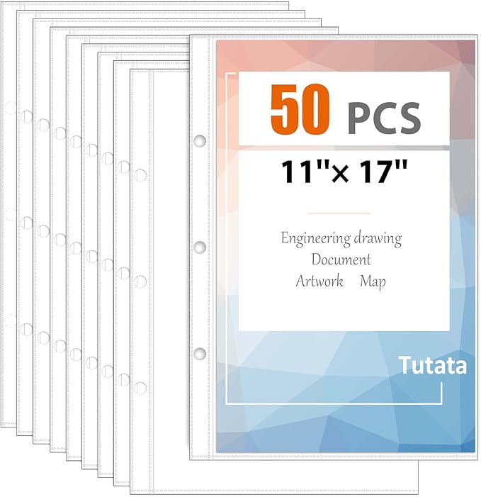 Page Protector for 11x17 Paper, 50 Pack, Tabloid Size Sheet Protectors by TUTATA