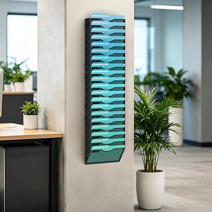 Gawerk 20-Tier Wall File Organizer Hanging Wall File Holder Wall Mount Paper - Image 3