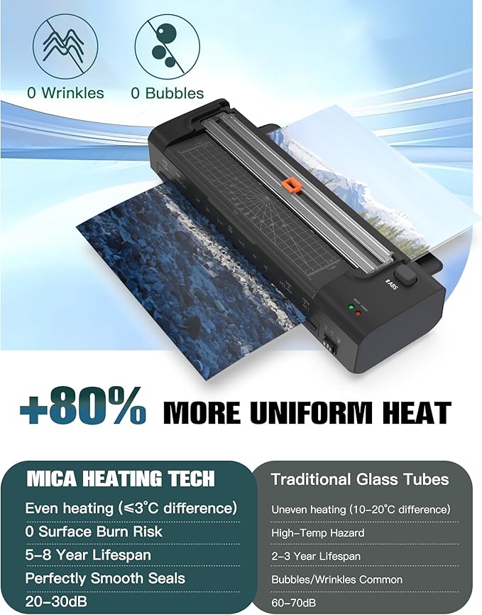 13 Inch Laminator Machine with Auto Paper Feed, Never Jam A3 Thermal & Cold Lamination, 20 Laminating Sheets, 10-in-1 Laminator with Cutter, Trimmer & Corner Rounder for Office School Home Use Black-DeskLoop Office